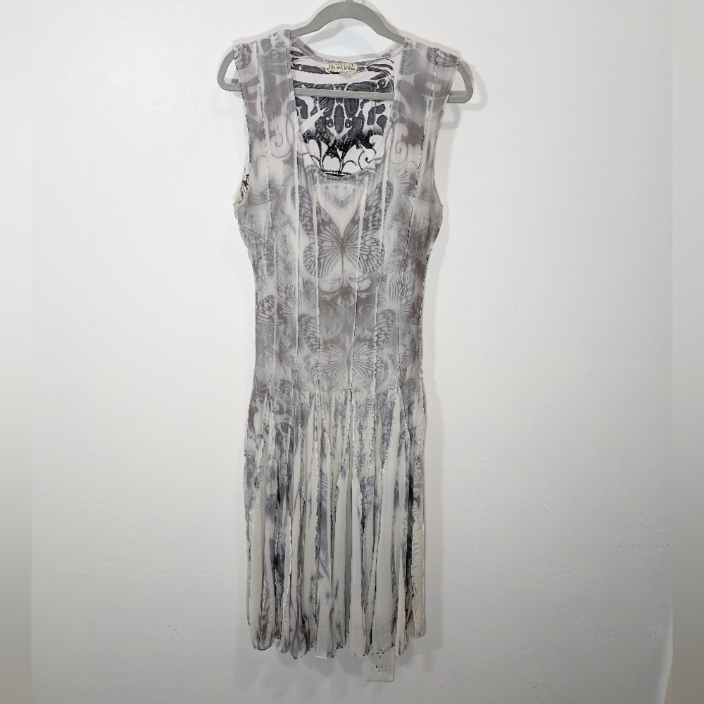 Live And Let Live Whimsical Butterfly Garden Dress Sheer Pleated Artwear Size M